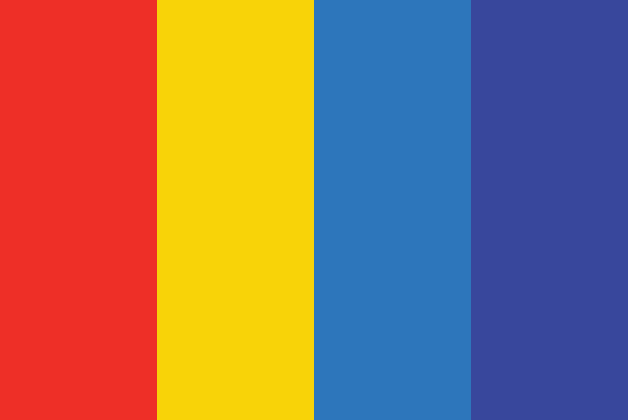 Palette A: red, yellow, medium blue and navy blue.