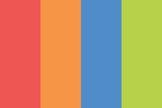 Palette B: muted coral, orange, blue and green.