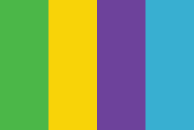 Palette D: bright green, yellow, purple and sky blue.