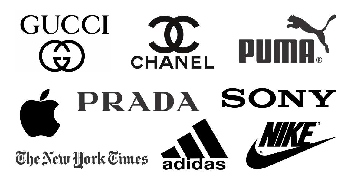 Logos that use black, including Gucci, Chanel, Apple, Nike, Prada and Sony.