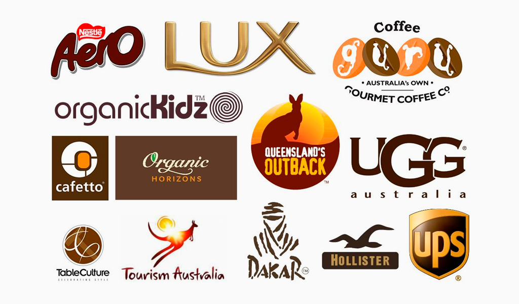 Logos that use brown, including UPS and UGG.