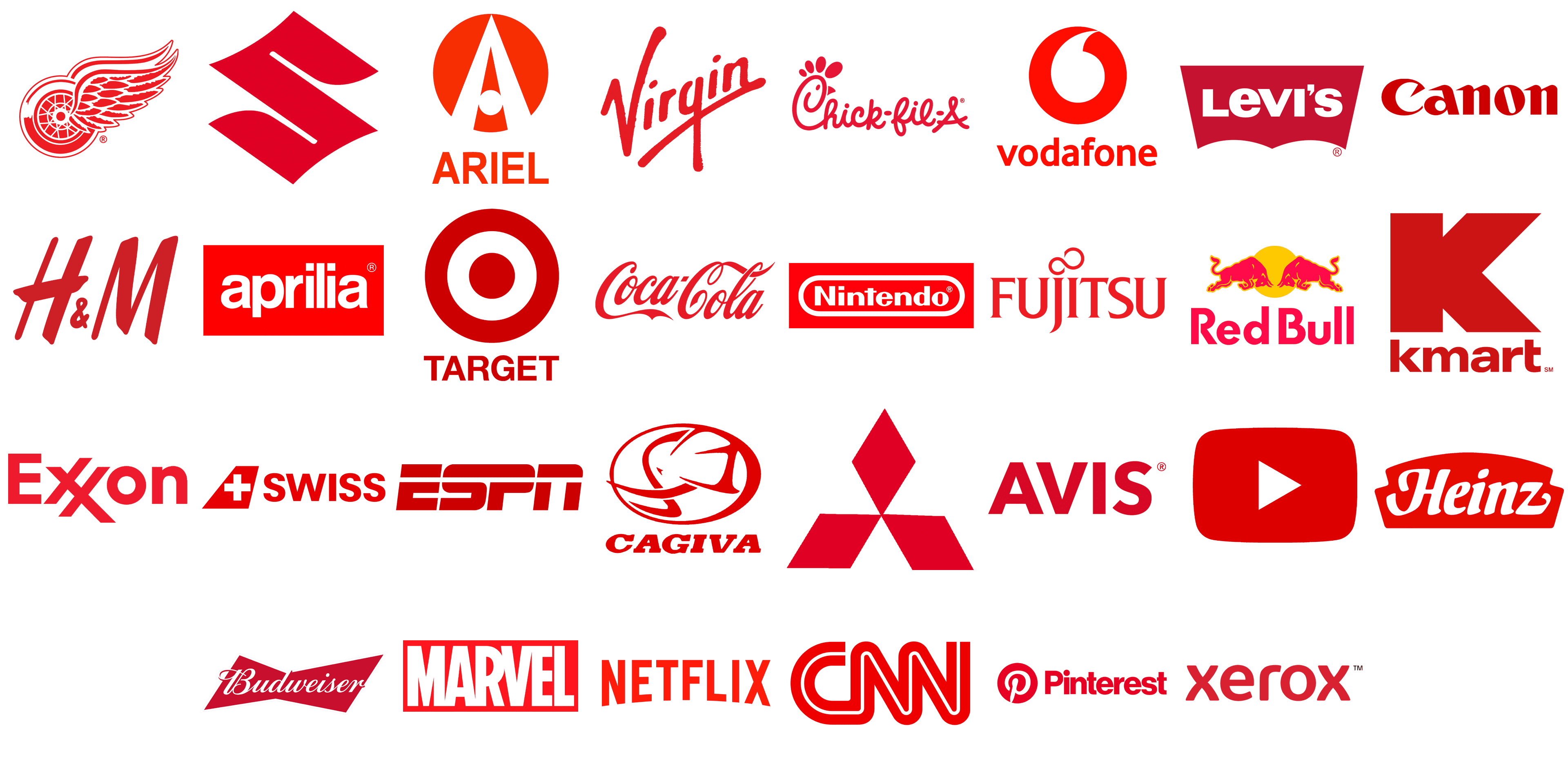 Logos that use red, including Target, Coca-Cola, Netflix, YouTube and CNN.