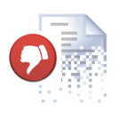 A document icon with a red thumbs-down, with pixels breaking away.