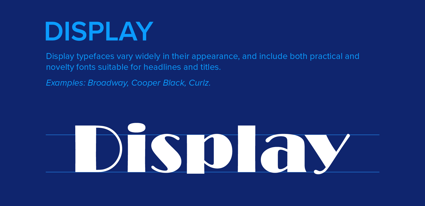 The word Display set in a bold display font on navy.