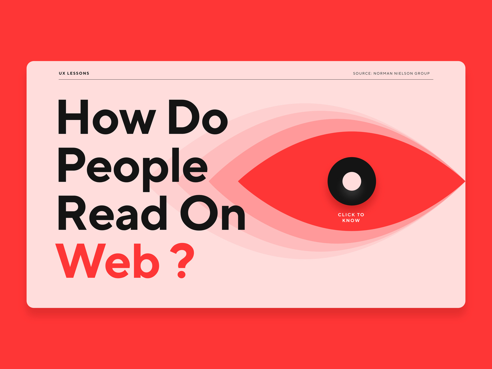 A red web page reading How Do People Read on Web, with an illustrated eye on the right.