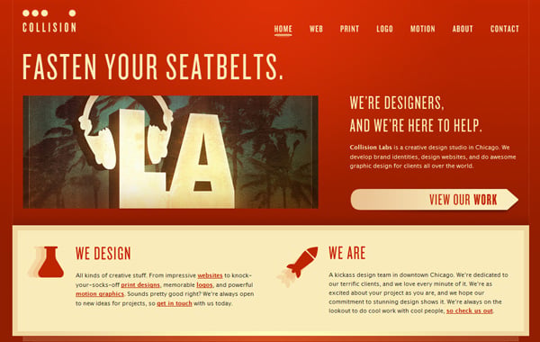 A web page with the heading Fasten your seatbelts, a large LA graphic and two short columns below.