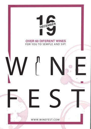 Poster with the words WINE FEST in very large letters and a small date and details.